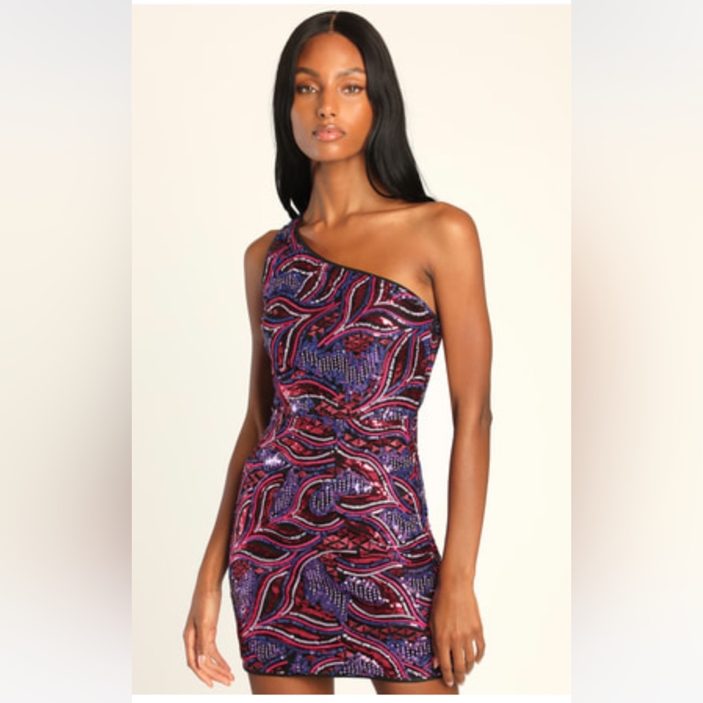 Lulus Make a Statement Black Sequin One-Shoulder Bodycon Mini Dress